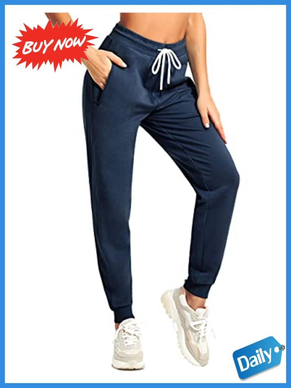 PULI Women's Cotton Joggers Sweatpants Zip Pockets High Rise Tapered Active